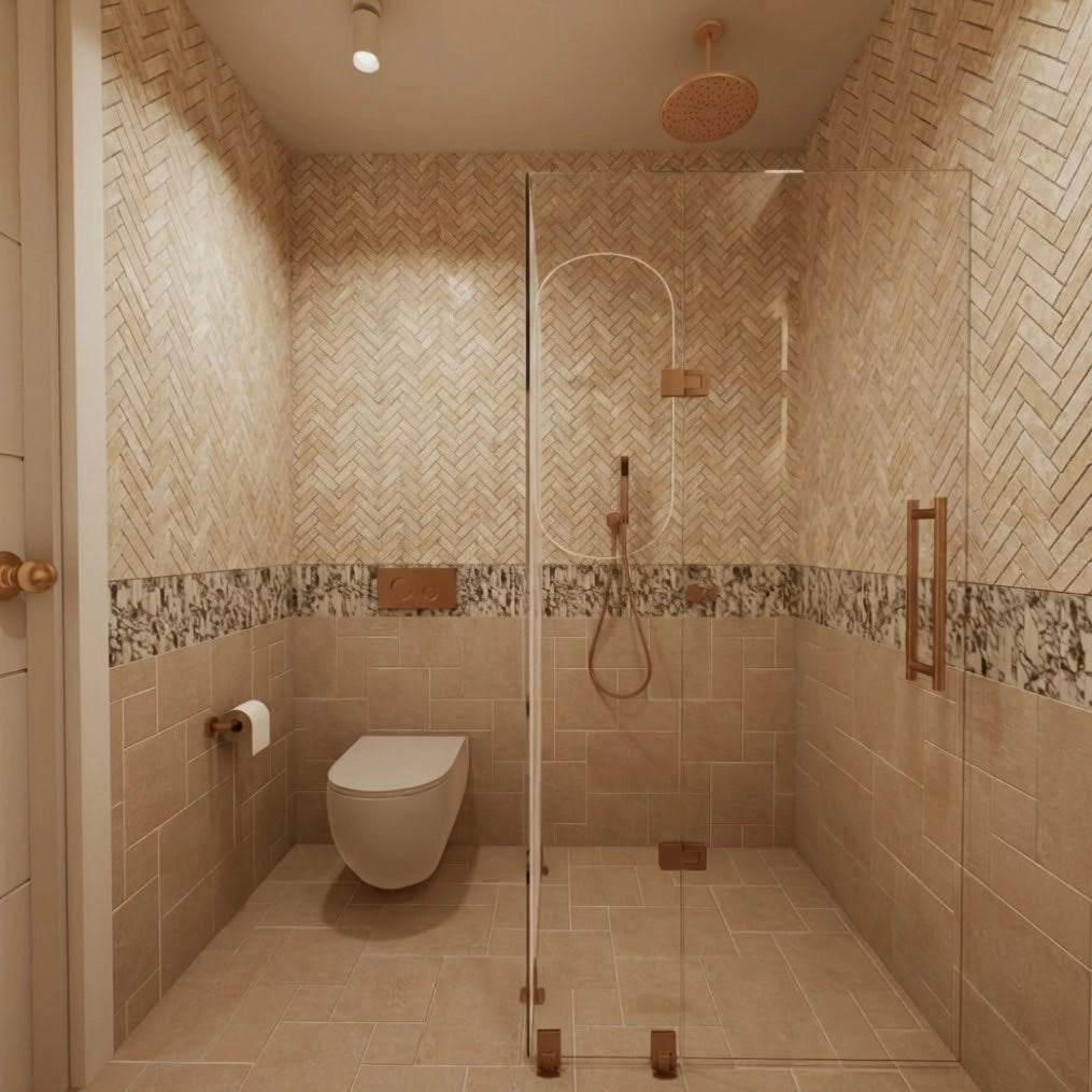 Ivory Travertine Herringbone Wall Tiles