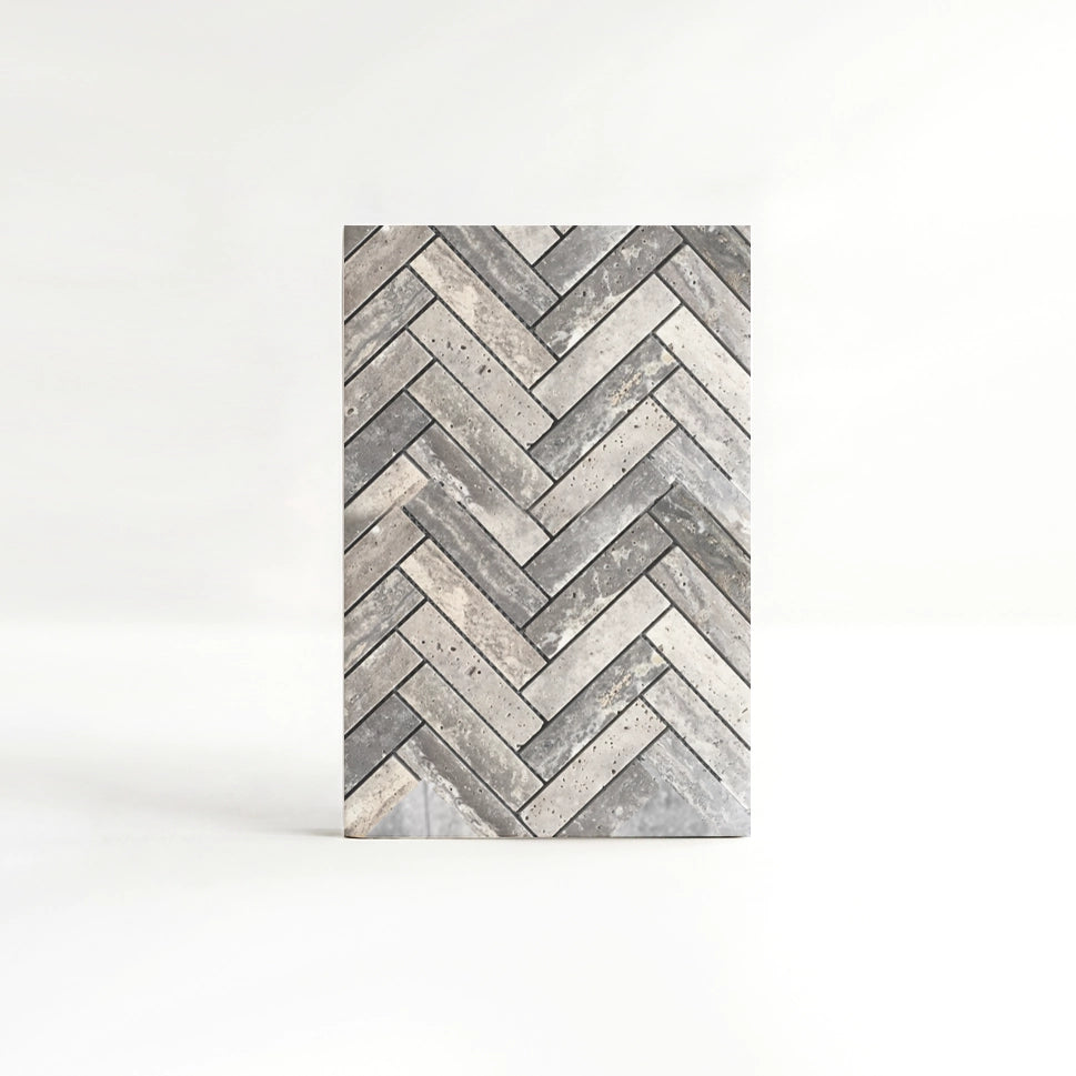 Silver Gray Travertine Herringbone Wall Tiles