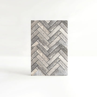 Silver Gray Travertine Herringbone Wall Tiles