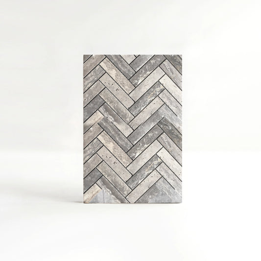 Silver Gray Travertine Herringbone Wall Tiles