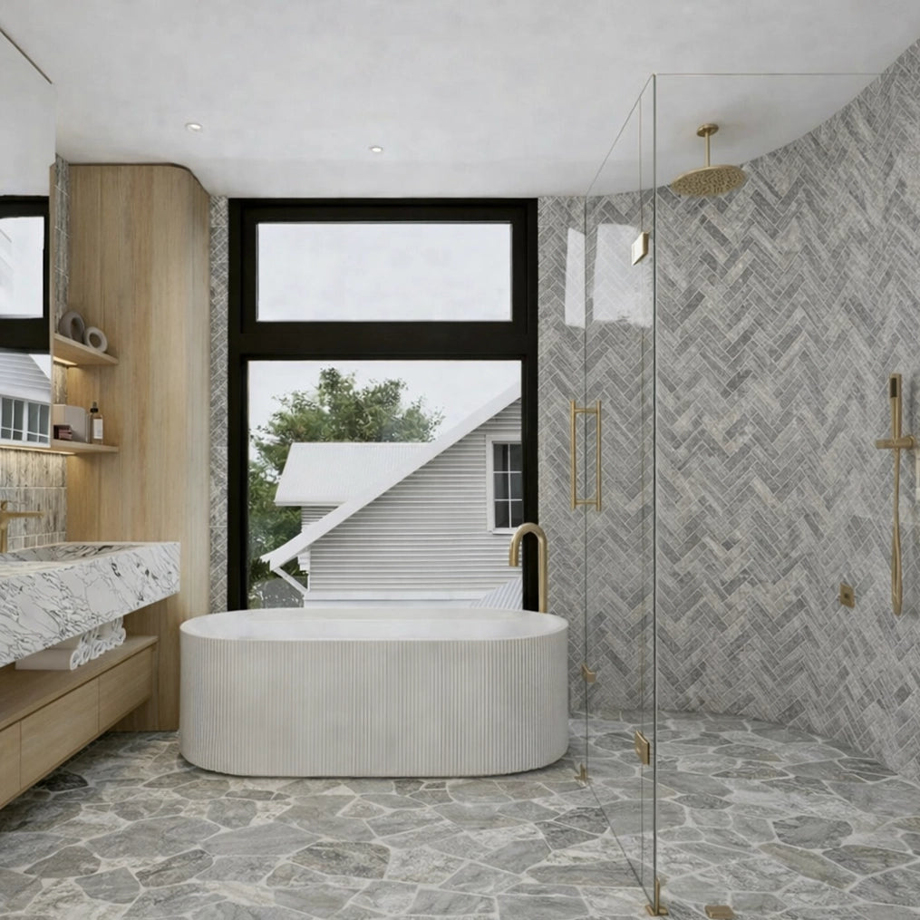 Silver Gray Travertine Herringbone Wall Tiles