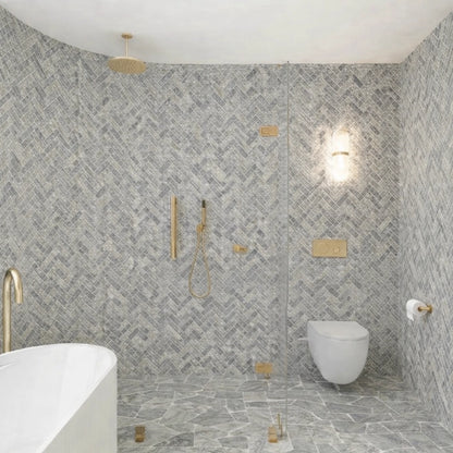 Silver Gray Travertine Herringbone Wall Tiles