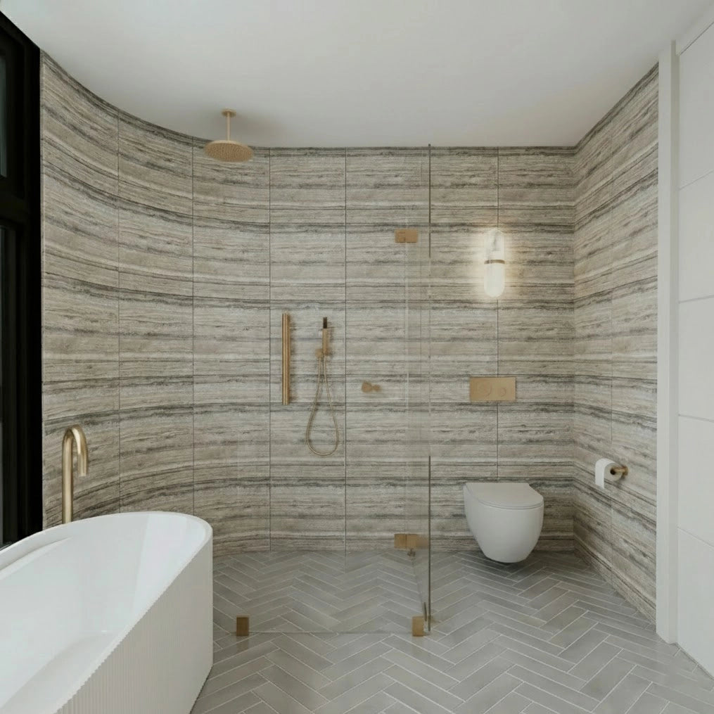 Silver Gray Travertine Herringbone Floor Tiles