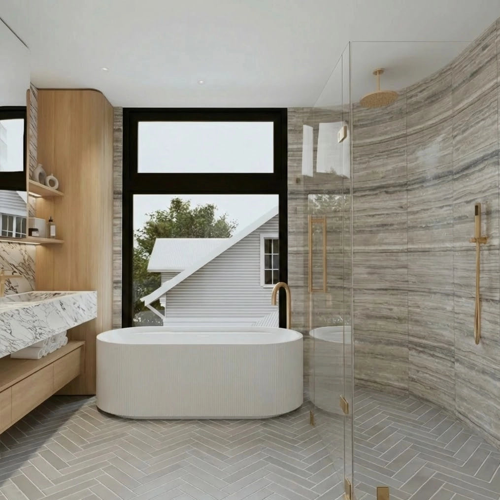 Silver Gray Travertine Herringbone Floor Tiles