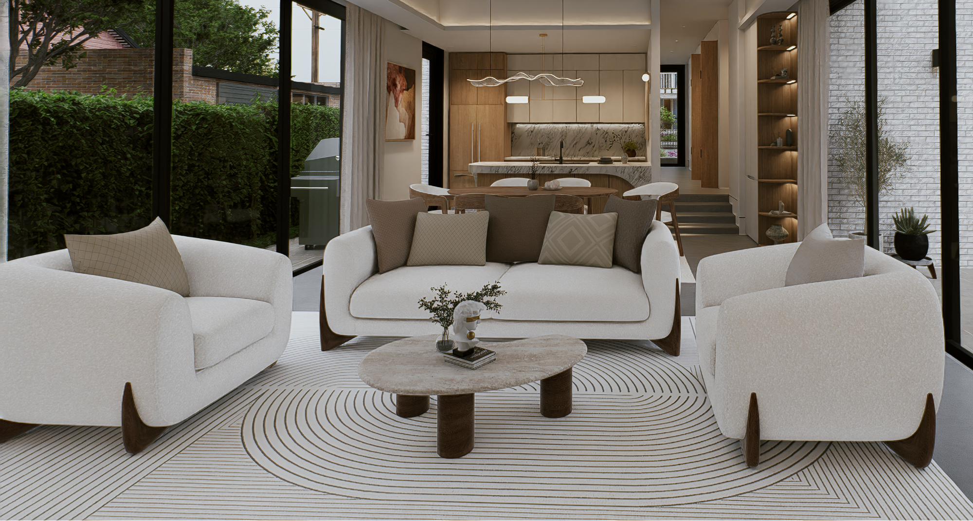 Albert Living Modern living room with white furniture and large windows