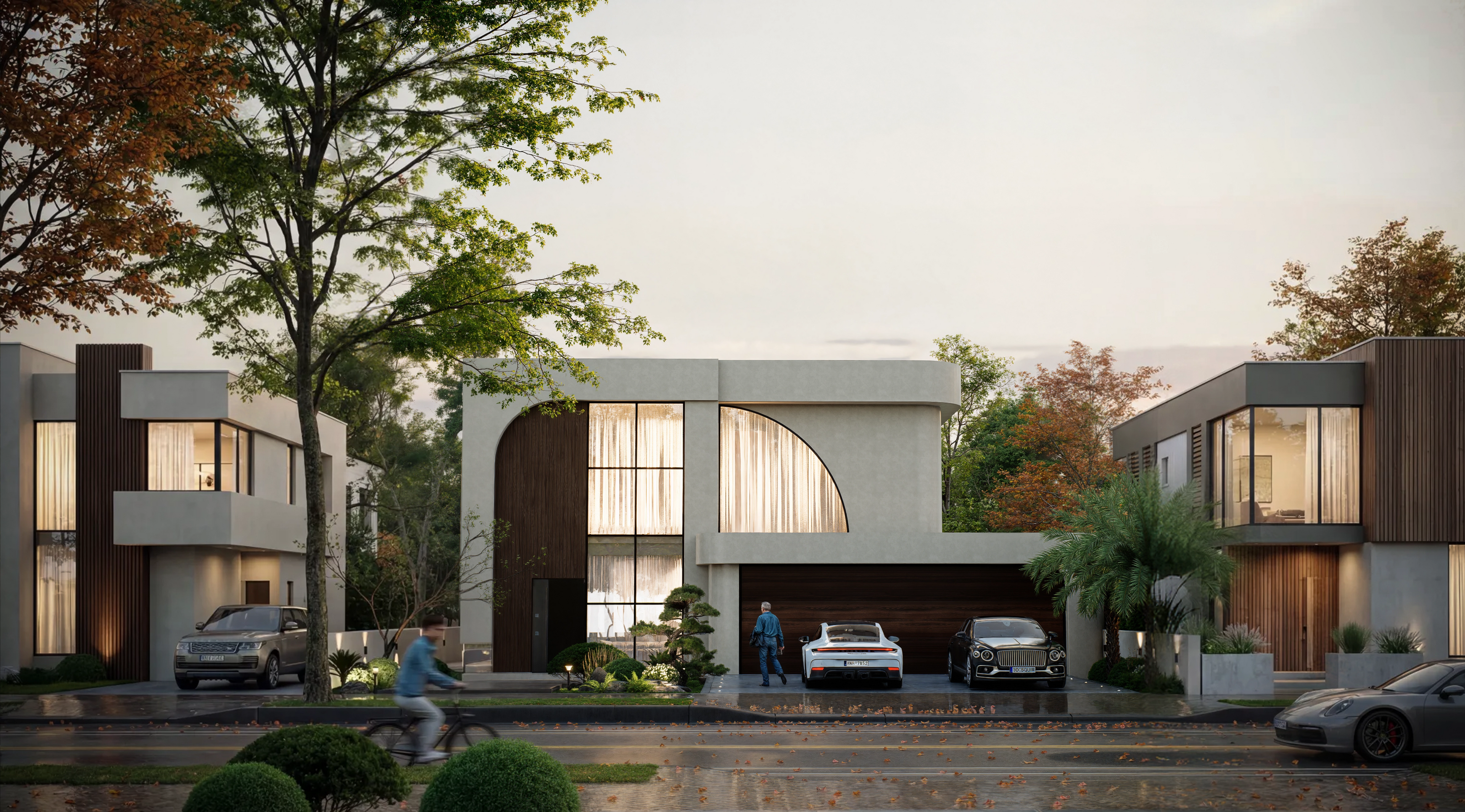 Albert Living  Modern house with a driveway and cars in a residential area