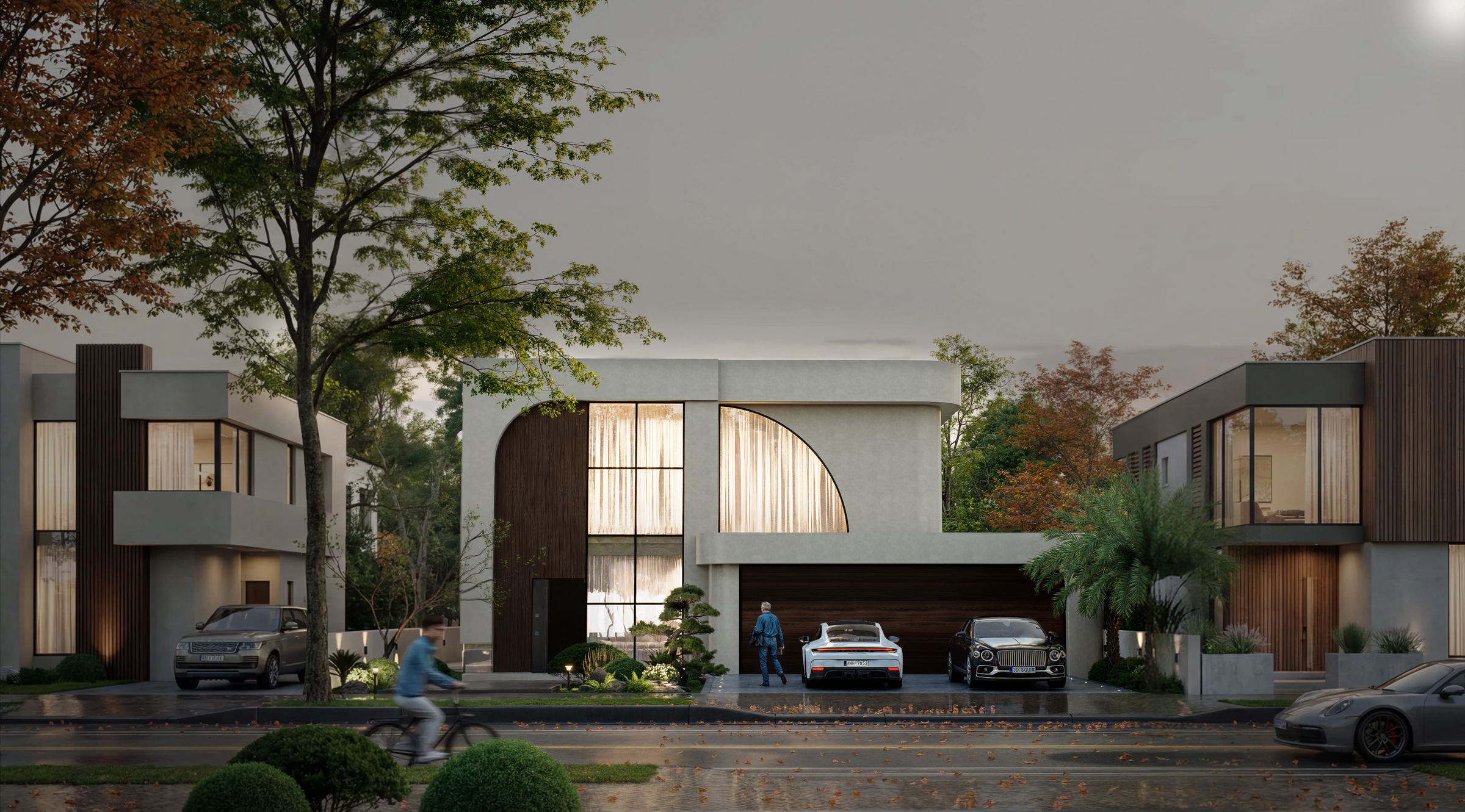 Albert Living Modern house with a driveway and cars in a residential area