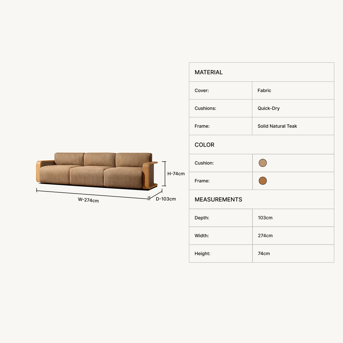 Myral 3-Seater Teak Sofa