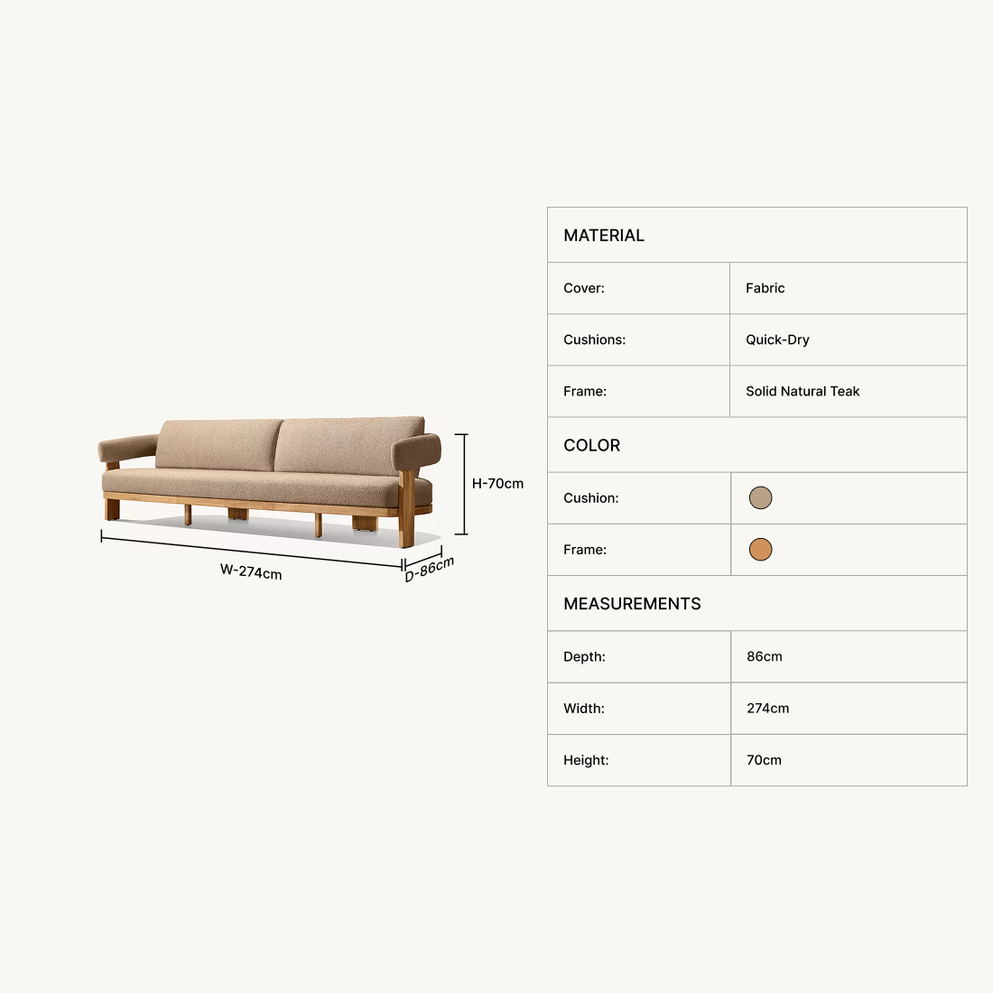 Kavien 3-Seater Teak Sofa