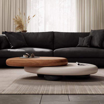 Italian Modern Style Coffee Table Minimalist Walnut Veneer Oval Shaped