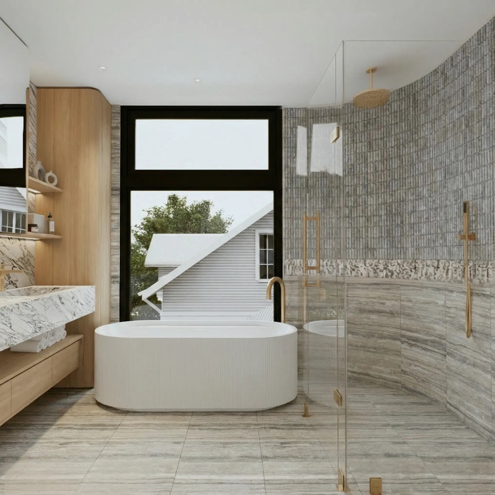 Silver Gray Travertine Fluted Mosaic Wall Tiles