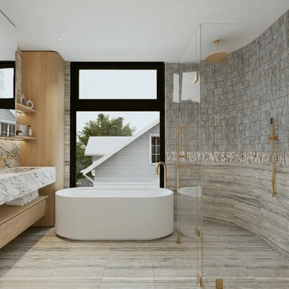 Silver Gray Travertine Fluted Mosaic Wall Tiles