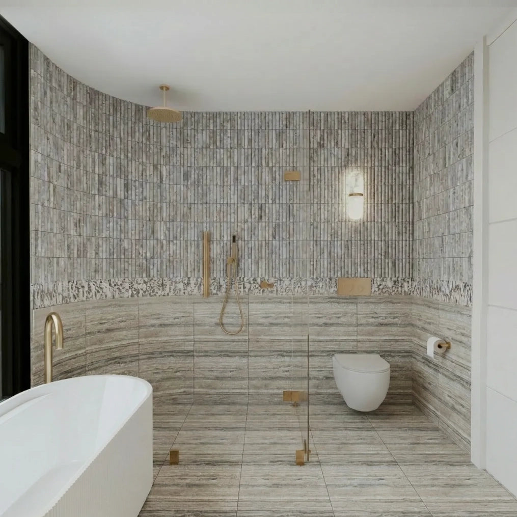 Silver Gray Travertine Fluted Mosaic Wall Tiles