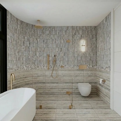 Silver Gray Travertine Fluted Mosaic Wall Tiles