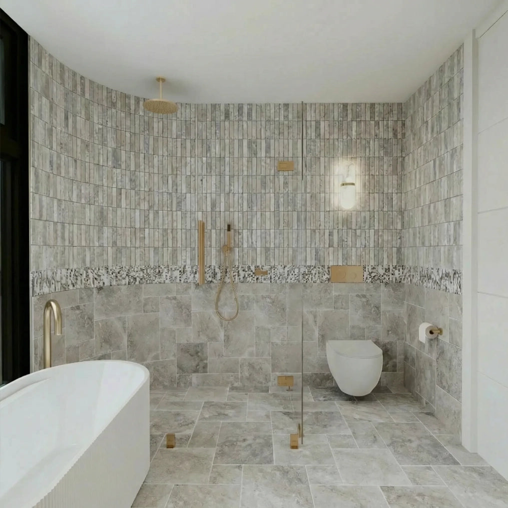 Silver Gray Travertine French Pattern Floor Tiles