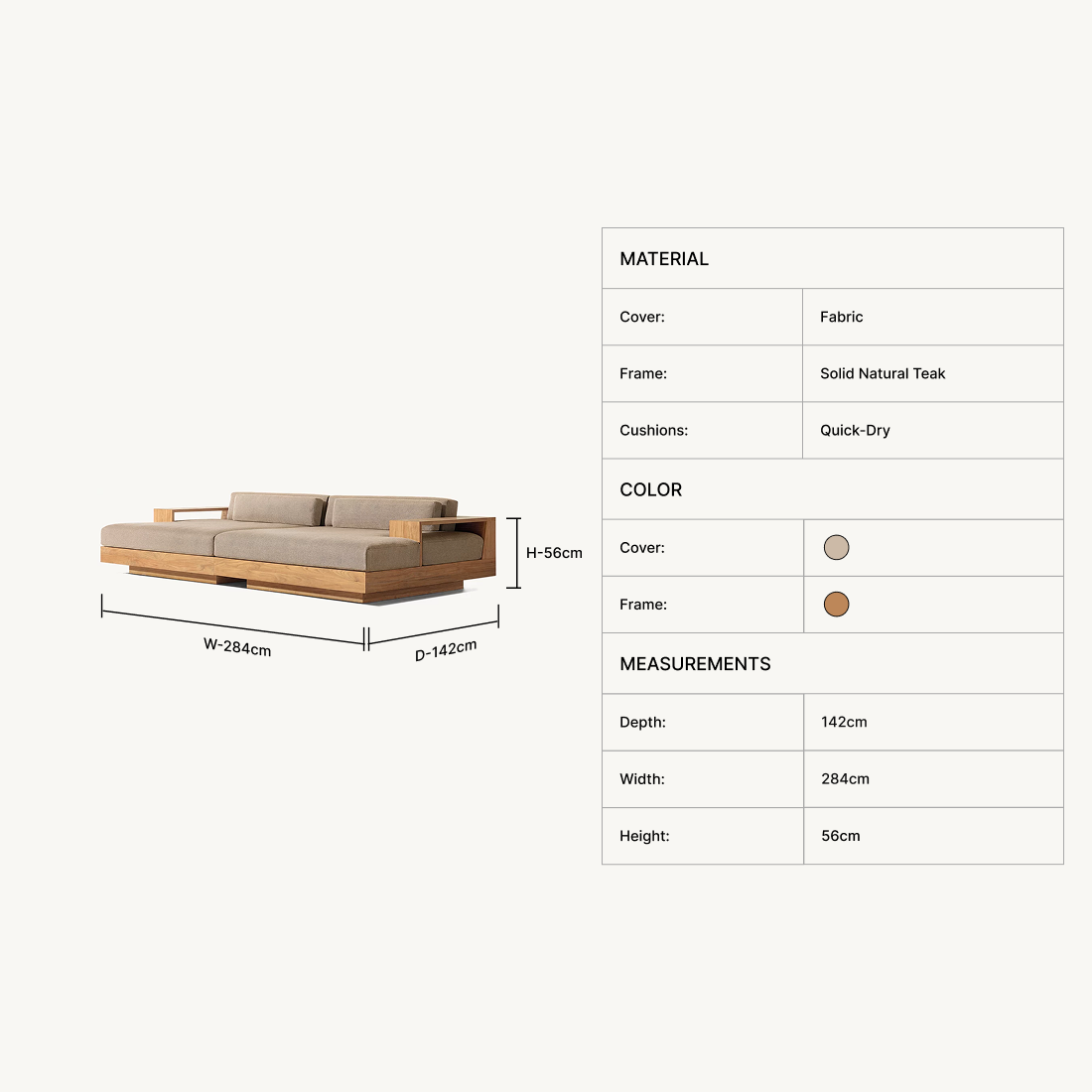 Veylin Teak Modular Daybed