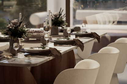 Luxury dining area featuring custom dining table and premium interior finishes at Villa Arcus by Albert Living, a luxury home design.